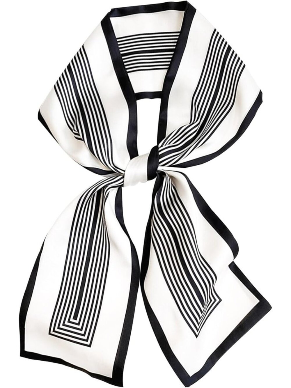 Women's 01-Black White Printed Square Headscarf Bandanas Hair Scarf Neck Scarves